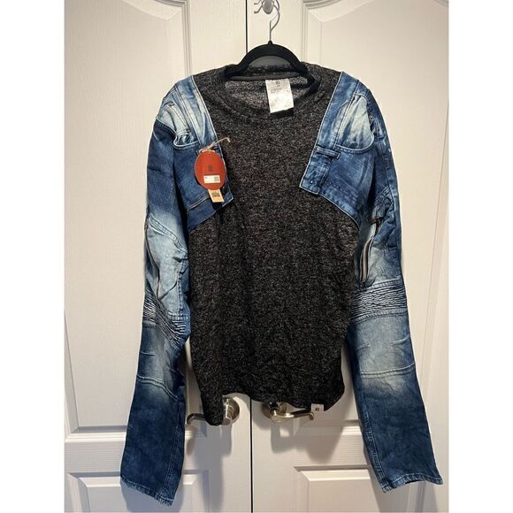 Sager  up-cycled sweater with Denim sleeves Size S/M NWT - Picture 5 of 7